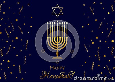 Vector illustration with stars and menorah with candles for Happy Hanukkah holidays. Greeting card Vector Illustration