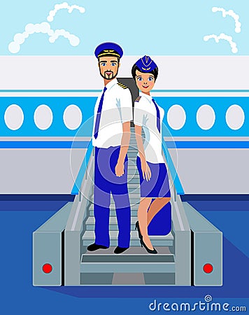 Stewardess and the commander of the ship. Vector Illustration