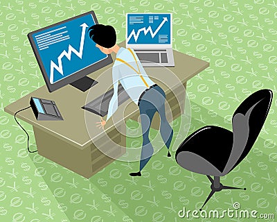 Stockbroker in the office Vector Illustration