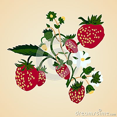 Vector illustration of strawberries on pastel background Cartoon Illustration