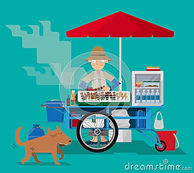 Vector illustration of a street food vendor in Thailand Vector Illustration