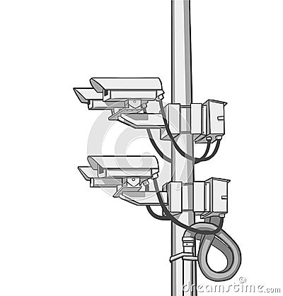 Illustration of surveillance cameras Cartoon Illustration