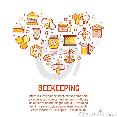 Vector illustration with stroked colorful honey and beekeeping icons Vector Illustration