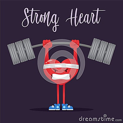 Strong Heart Character Lifting Heavy Weight Vector Illustration