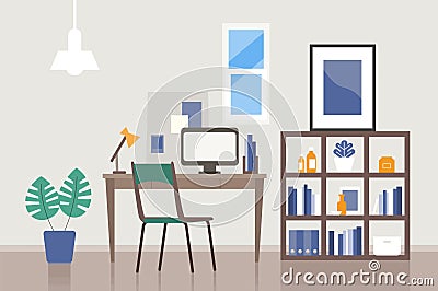 Vector illustration of the study room furniture. Freelance or studying concept. Concept for any telework illustration, free lance Vector Illustration