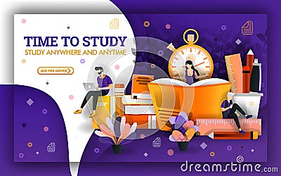 Vector illustration of study time. Education current events require students to take advantage of study time. student learning wit Vector Illustration