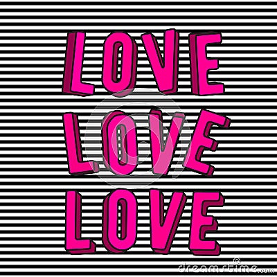 Vector illustration of stylish love 3d pink text sign Vector Illustration