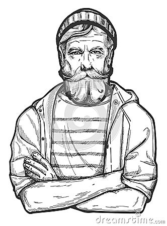 Old sailor portrait Vector Illustration