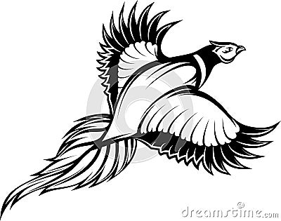 Vector illustration of a stylish monochrome flying pheasant Vector Illustration