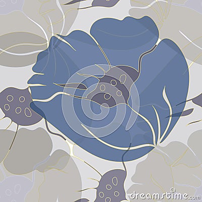 Vector illustration of stylized airy, abstract blue poppies Cartoon Illustration