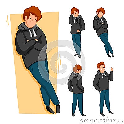 Stylized characters set. Character young man. Vector character. Vector Illustration