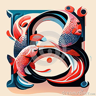 Vector illustration of a stylized fish in the form of letter Q Generative AI Vector Illustration