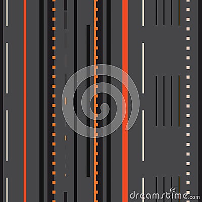 Vector illustration of stylized road and highway pattern with dotted lines, rectangles and stripes. Vector Illustration