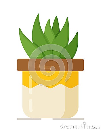 A beautiful indoor flower at home. Bright glossy vase with sansevieria. Vector Illustration