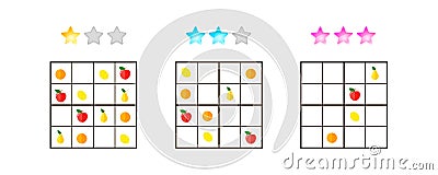 Vector illustration. Sudoku for kids with pictures at different Vector Illustration