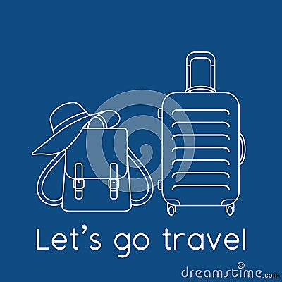 Vector illustration Suitcase Hat Backpack Travel Vector Illustration
