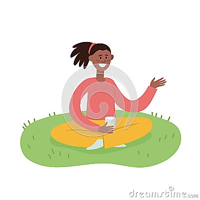 Vector illustration of summer picnic with afro-american woman on blanket Vector Illustration