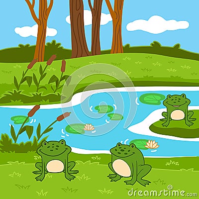 Vector illustration (summer pond in the woods) Vector Illustration