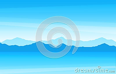 Vector illustration with summer seascape. Scenic ocean view with mountain at sunny day for a travel company. Vector Illustration