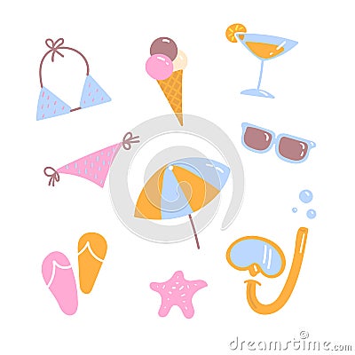 Vector Illustration Summer Things Set Stock Photo