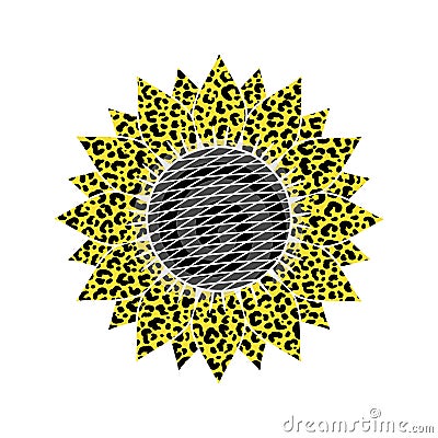 Vector illustration of sunflower with leopard print on white background Vector Illustration