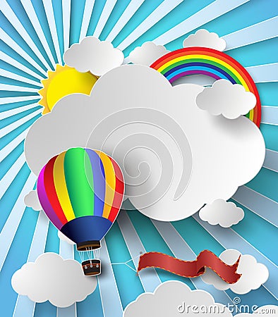 Vector illustration sunlight on cloud with hot air balloon. Vector Illustration