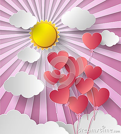 Vector illustration sunshine with balloon heart. Vector Illustration