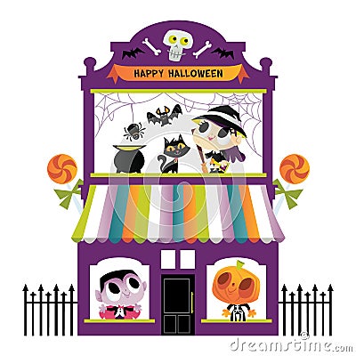 Super Cute Halloween Monsters Terrace House Cartoon Illustration