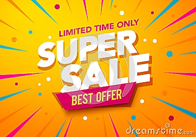 Vector illustration super sale banner template design, Big sales special offer. end of season party background Vector Illustration