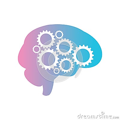 Brain and Gear for supporting developmental health logo Vector Illustration