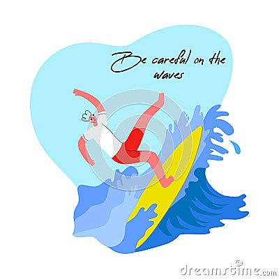 Vector illustration Surfer Fall from a Surfboard Vector Illustration