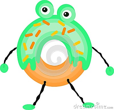 Vector Illustration of a Surprised Green Donut Monster Stock Photo