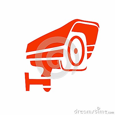 vector illustration, surveillance camera or CCTV in red color, design silhouette, flat design Vector Illustration