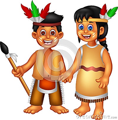 Sweet indian girl adn man cartoon standing with smiling Cartoon Illustration