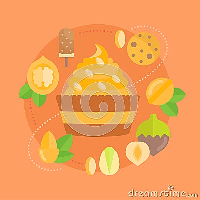 Vector Illustration of Sweets and Nuts. Stock Photo