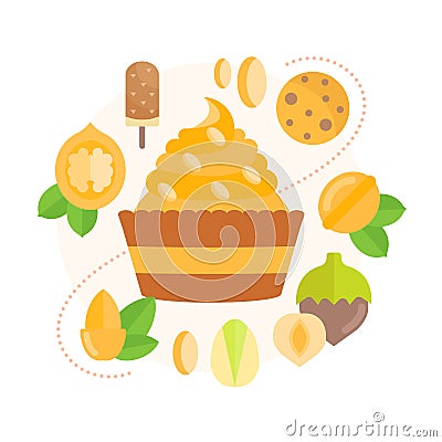 Vector Illustration of Sweets and Nuts. Stock Photo