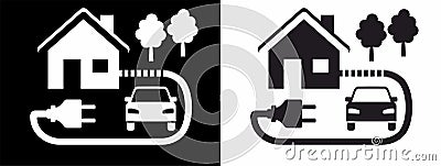 Vector illustration, Symbolic, house with electric car reload. Vector Illustration
