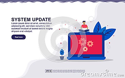 Vector illustration of system update & maintenance system concept with tiny people. Illustration for landing page, social media Vector Illustration