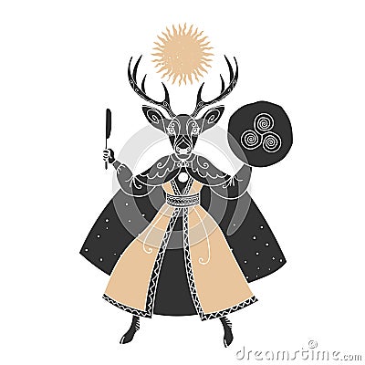 Woman shaman in deer costume. Vector illustration Vector Illustration