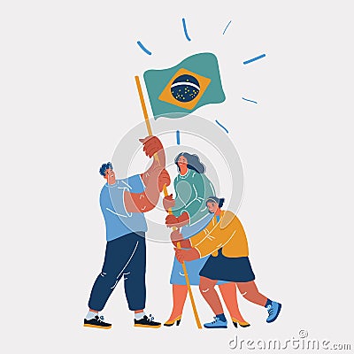 Vector illustration of team with Brazil Flag. People fan Vector Illustration