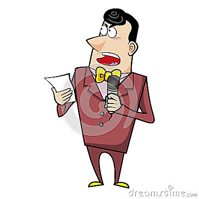 Cartoon Host Emcee with Microphone Vector Illustration