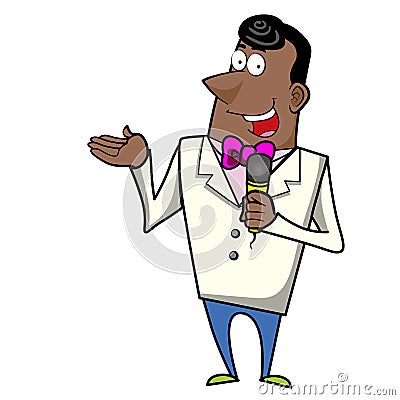 Cartoon Host Emcee with Microphone Vector Illustration