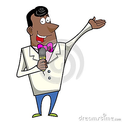 Cartoon Host Emcee with Microphone Vector Illustration