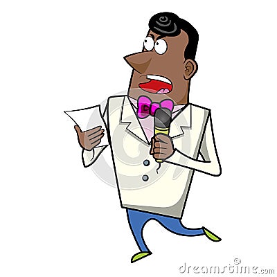 Cartoon Host Emcee with Microphone Vector Illustration