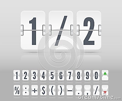 Vector illustration template. Vector coming soon web page with floating flip time counter. White scoreboard number font Vector Illustration