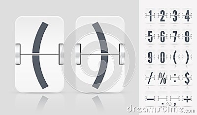 Vector illustration template. Flip number and symbol scoreboard on light background. White analog countdown number font Vector Illustration