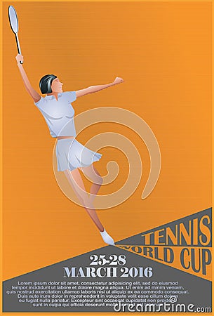 Vector Illustration. Template flyers. Beutiful girl playing tennis Stock Photo