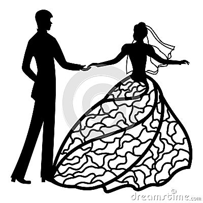 Vector illustration. Template with With the groom and the bride. Pattern for the laser cut, boy and girl. The dancing couples. Vector Illustration