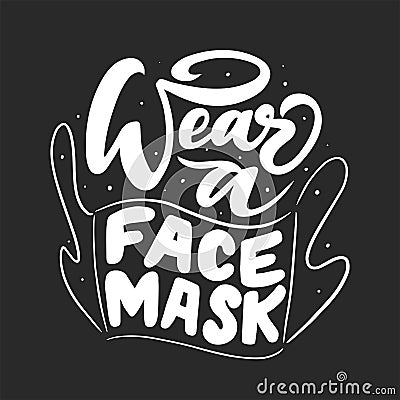 Disinfection, skin care and antibacterial protection lettering wear face mask Cartoon Illustration