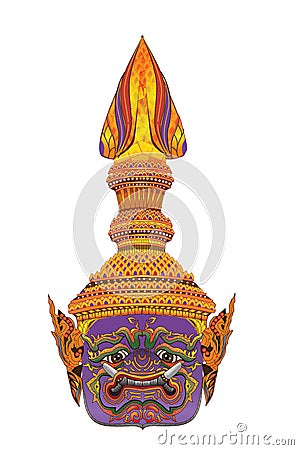 Vector illustration of Thai Khon characters, with purple, on a white background. Vector Illustration